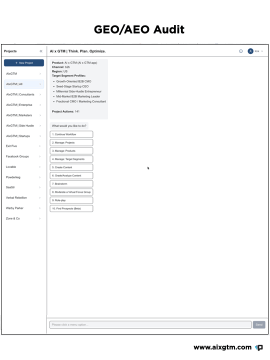 GEO Audit workflow preview in AI x GTM