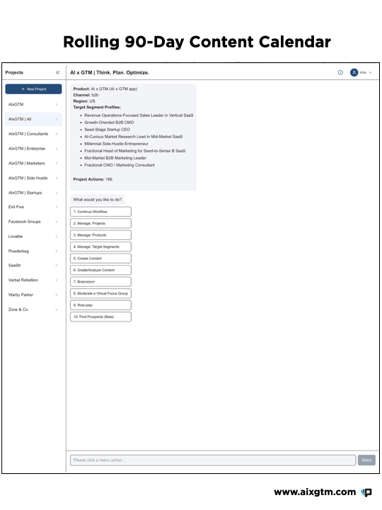 90-Day Content Calendar workflow preview in AI x GTM